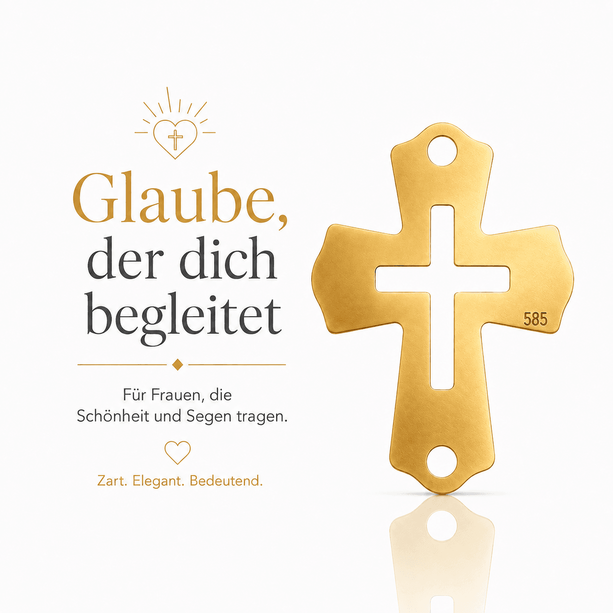 Armband Tiny Cross Gold 585 – kleines Kreuz aus 14 Karat Gold, schwarzes Band