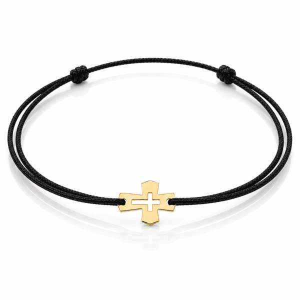 Armband Tiny Cross aus 585er Gold mit kleinem Kreuz an schwarzem Band