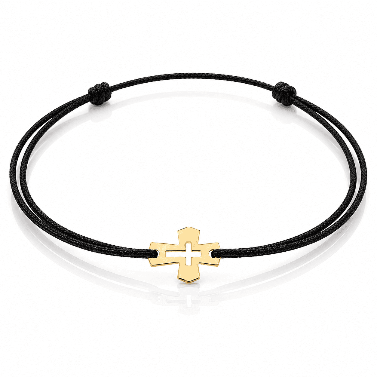 Armband Tiny Cross aus 585er Gold mit kleinem Kreuz an schwarzem Band