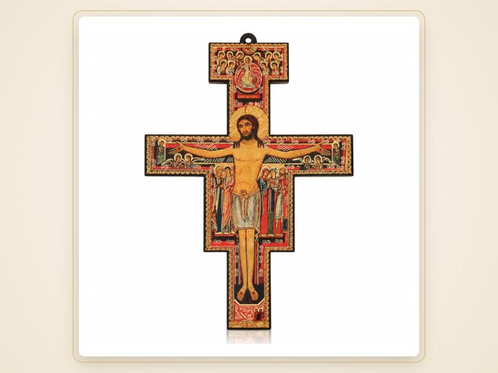 Wandkreuz San Damiano aus Holz – Franz von Assisi