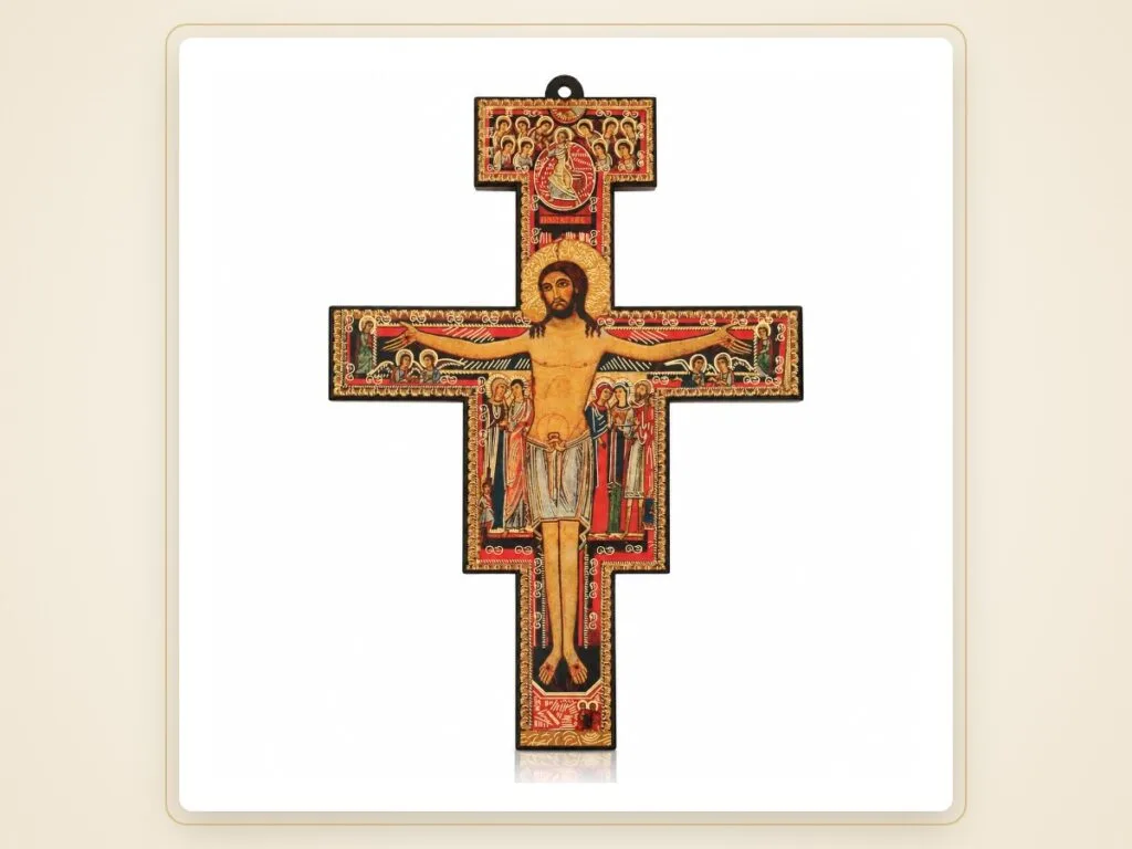 Wandkreuz San Damiano aus Holz – Franz von Assisi