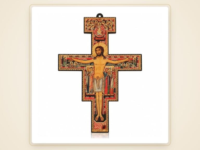 Franz von Assisi und das Kreuz von San Damiano 2 Wandkreuz San Damiano aus Holz – Franz von Assisi