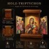 Holz Ikone Triptychon Gottesmutter von Iveron mit Hl. Nikolaus und Hl. Parascheva, klappbar und reisefreundlich, Uebersicht