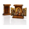 Holz Ikone Triptychon Gottesmutter von Iveron mit Erzengel Michael und Gabriel, Detailansicht der Scharniere und Fluegel