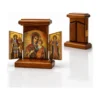 Holz Ikone Triptychon Gottesmutter von Iveron mit Erzengel Michael und Gabriel, aufgeklappt und geschlossen