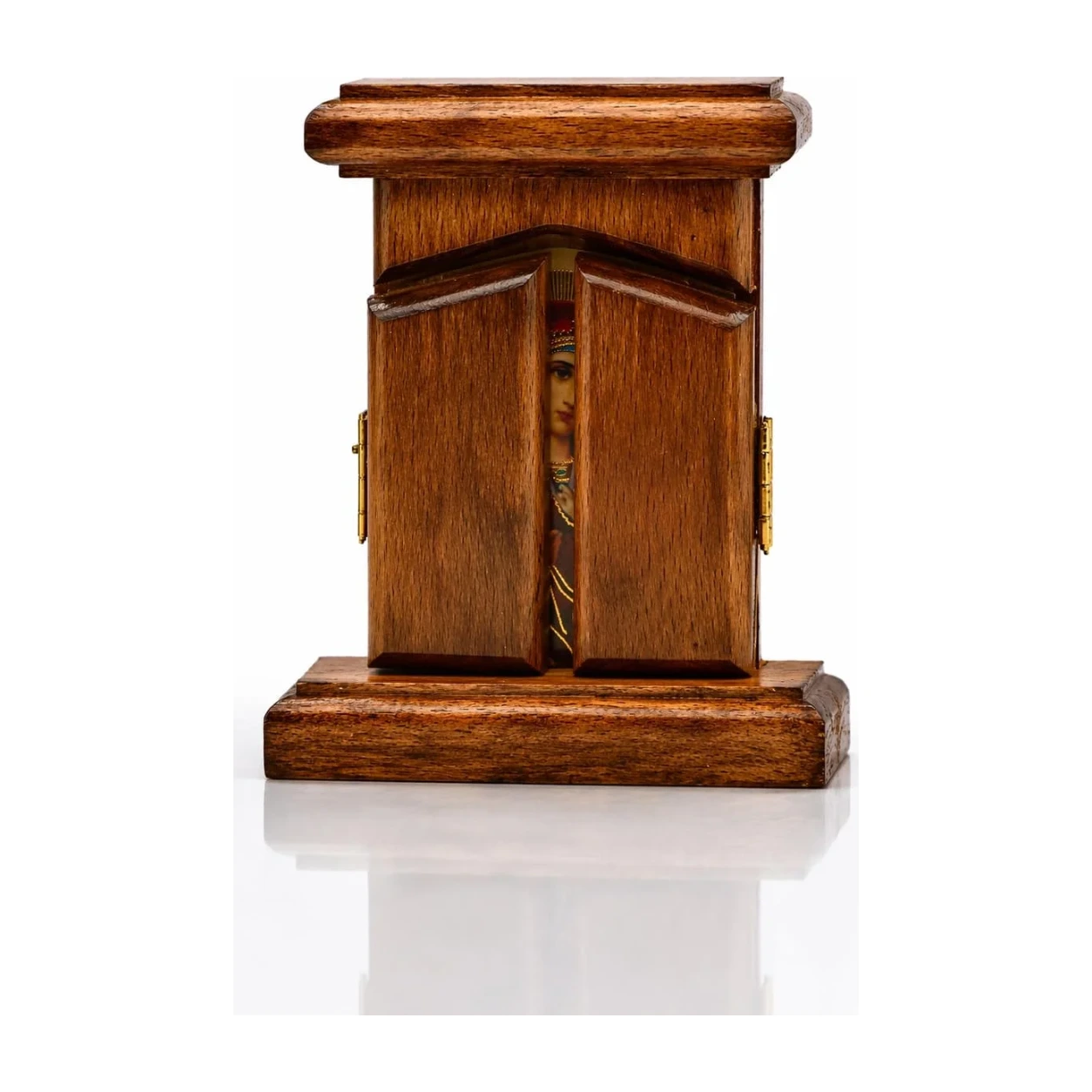 Holz Ikone Triptychon Gottesmutter von Iveron mit Hl. Nikolaus und Hl. Parascheva, geschlossen von vorn