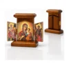 Holz Ikone Triptychon Gottesmutter von Iveron mit Hl. Nikolaus und Hl. Parascheva, Seitenansicht des aufgeklappten Triptychons