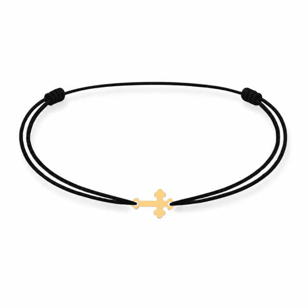 Kreuzarmband aus 585er Gold für Kinder an schwarzem Band
