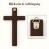 Wandkreuz aus Holz – Rückseite mit Metallaufhänger Rückseite des Wandkreuzes aus Holz mit Metallaufhänger zum Aufhängen an einem Nagel