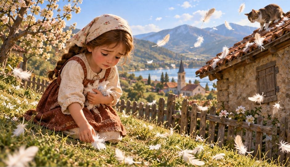 Die Federn im Wind – Geschichte für Kinder zum Vorlesen, Aquarell-Illustration 3 von misticSparks