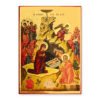 Ikone Geburt Christi vergoldet auf Holz – byzantinische Weihnachtsikone mit Stern, Engeln, Maria und Jesuskind in der Krippe