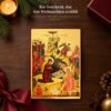 Ikone Geburt Christi als christliches Weihnachtsgeschenk mit Schleife, Tannenzweigen und Geschenkbox – 2. Korinther 9,15