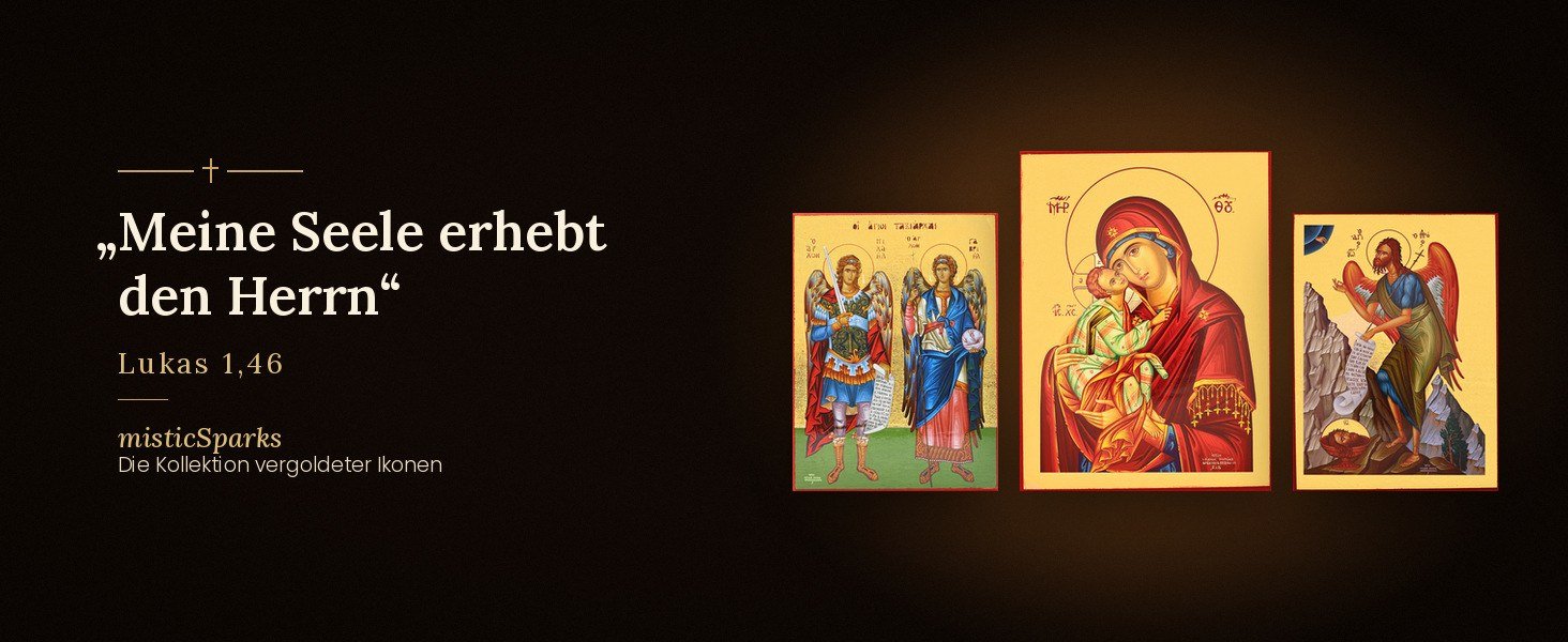 Kollektion vergoldeter Ikonen: Erzengel Michael und Gabriel, Gottesmutter der Zärtlichkeit und Johannes der Täufer