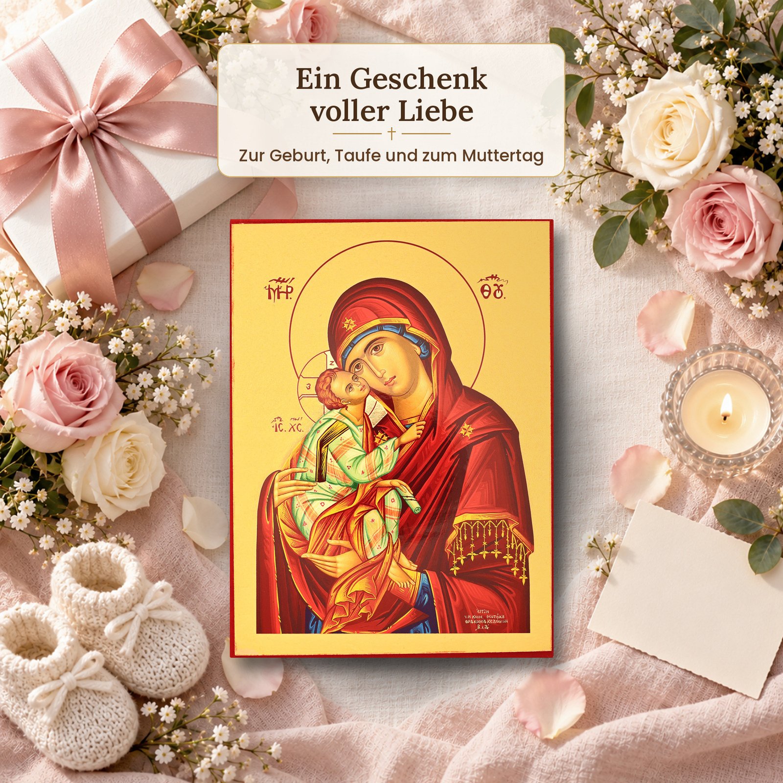 Ikone Gottesmutter der Zärtlichkeit als Geschenk zur Geburt, Taufe und zum Muttertag