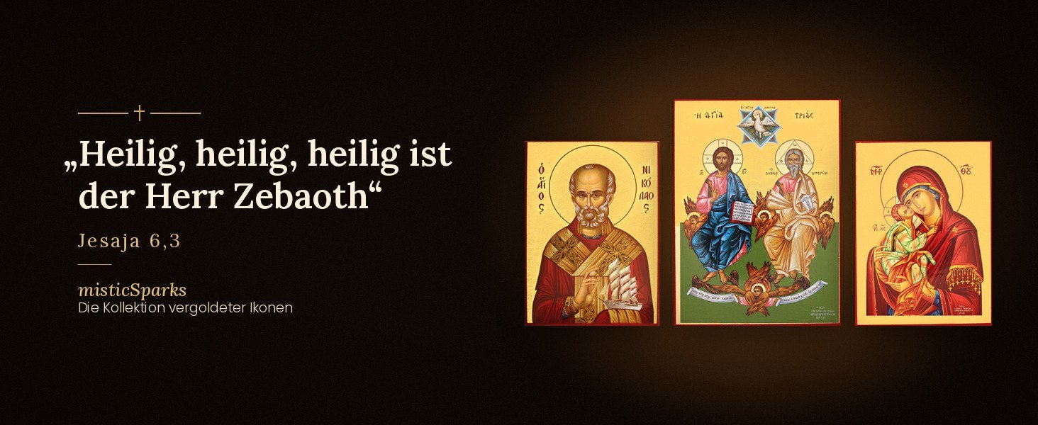 Kollektion vergoldeter Ikonen: Heiliger Nikolaus, Heilige Dreifaltigkeit und Gottesmutter der Zärtlichkeit