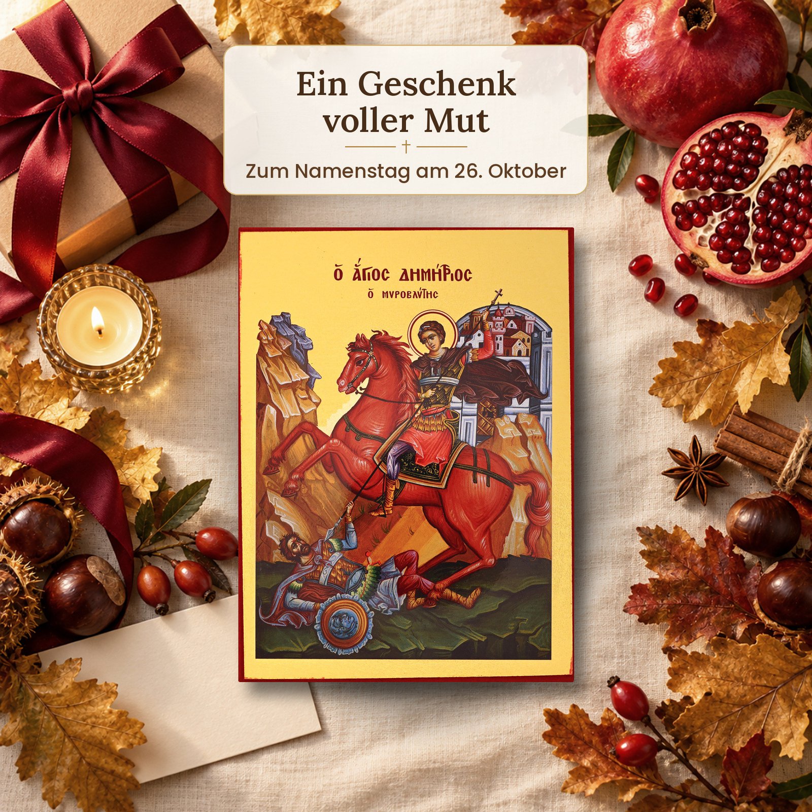 Ikone Heiliger Demetrios als Geschenk zum Namenstag am 26. Oktober