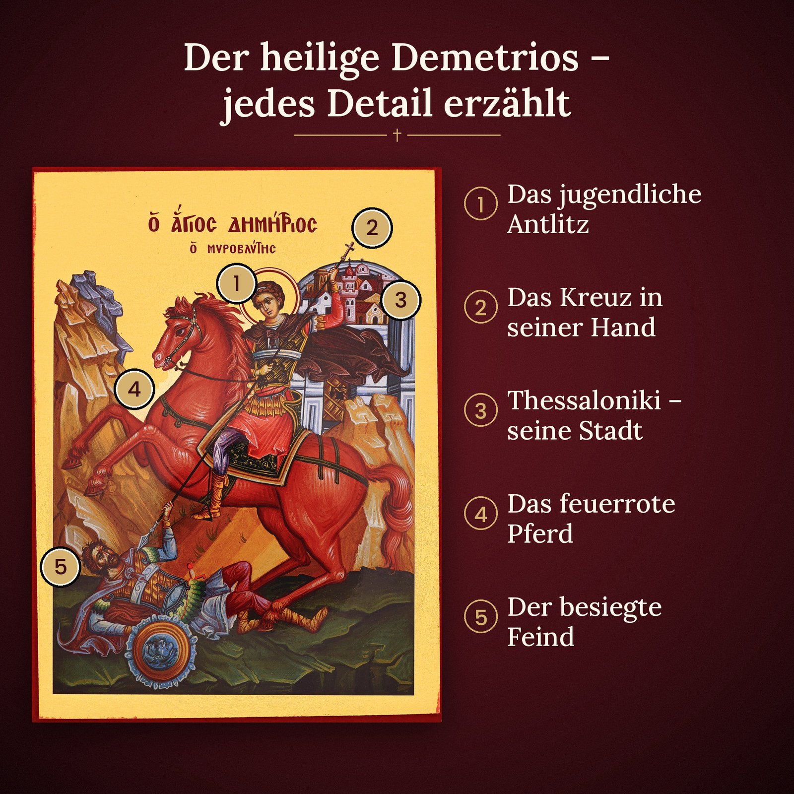 Bildfolge der Ikone Heiliger Demetrios erklärt