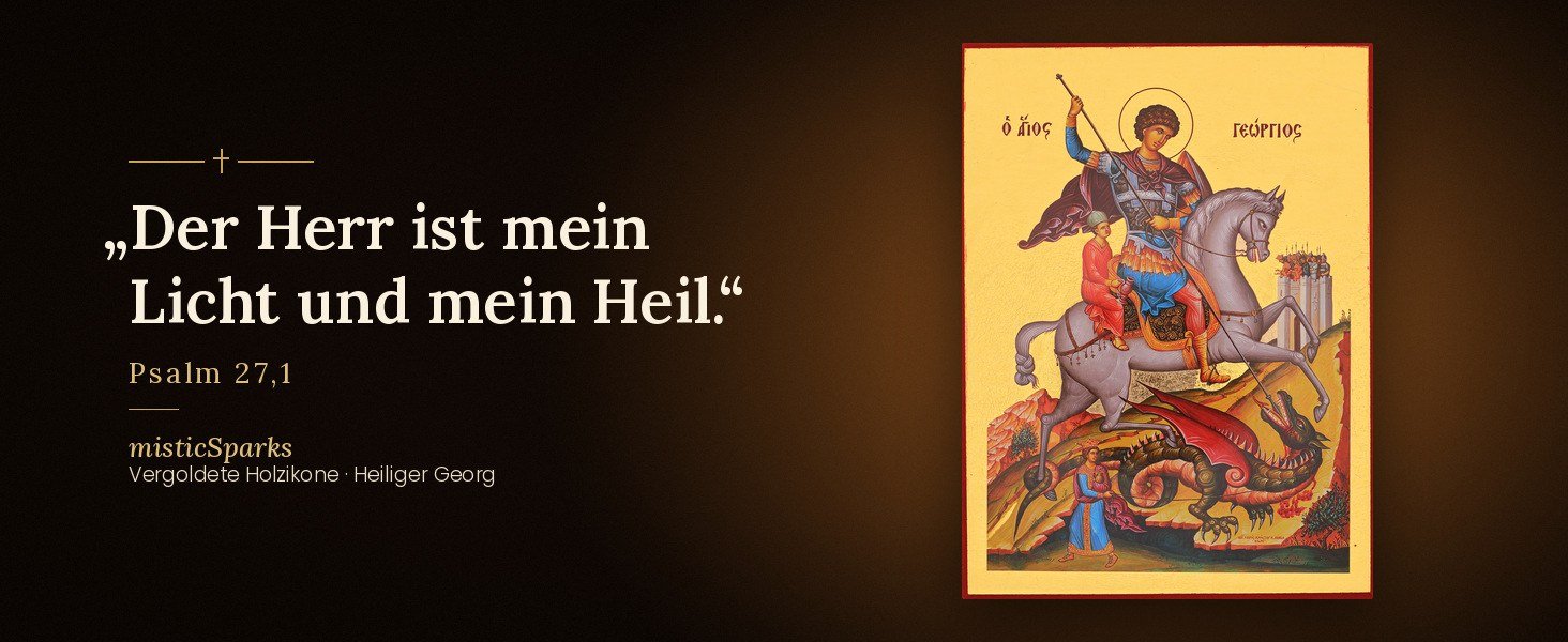 Ikone Heiliger Georg mit dem Bibelvers „Der Herr ist mein Licht und mein Heil.“ (Psalm 27,1)