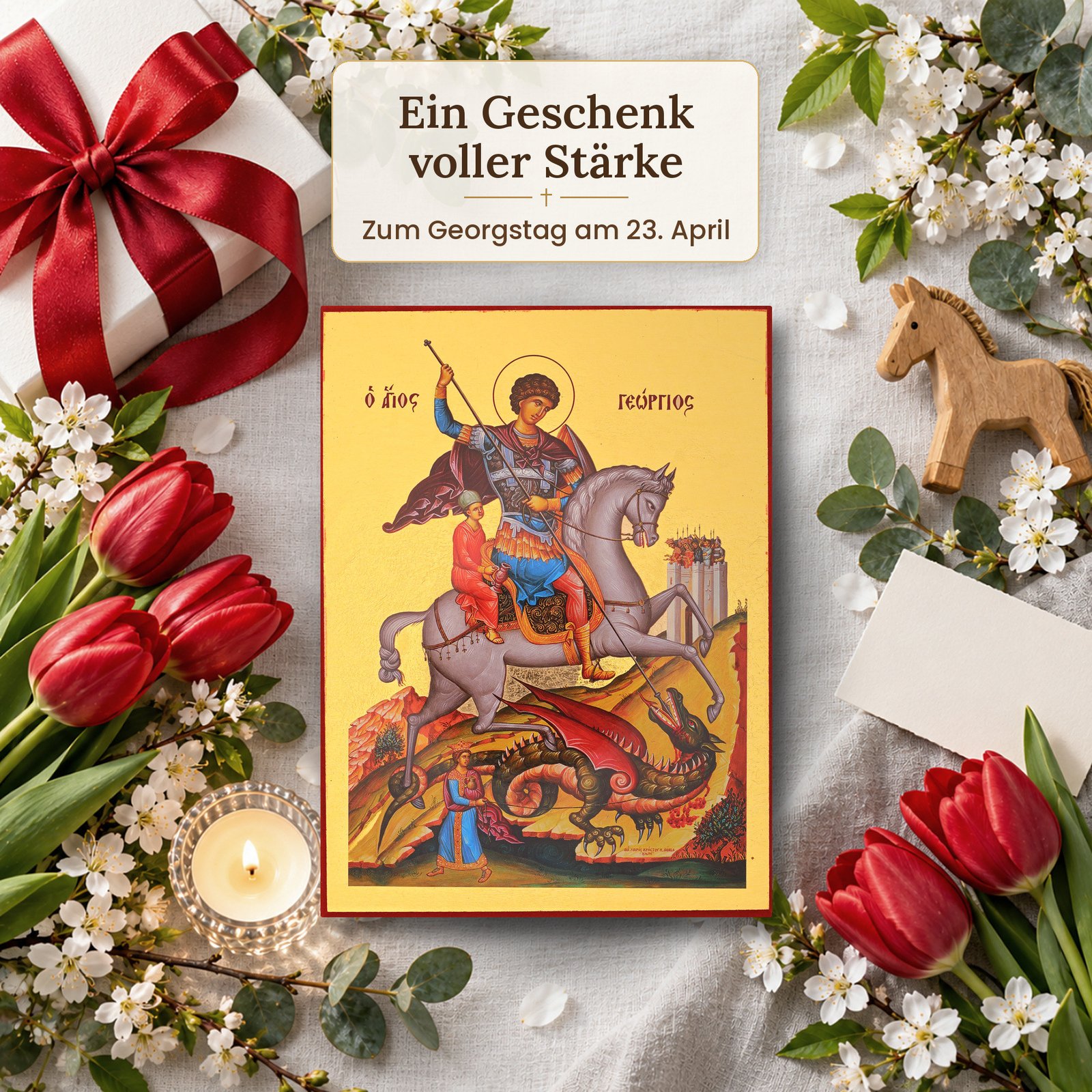 Ikone Heiliger Georg als Geschenk zum Georgstag am 23. April