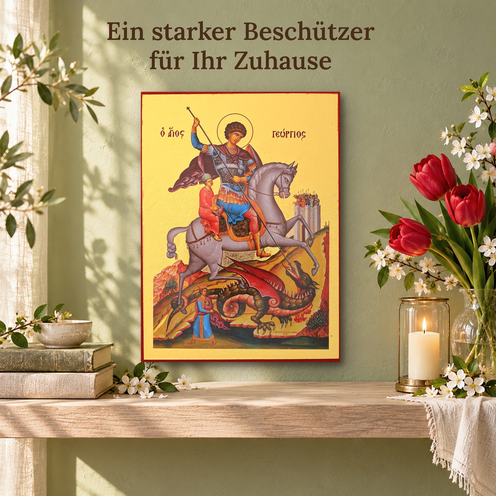 Ikone Heiliger Georg an der Wand der Gebetsecke