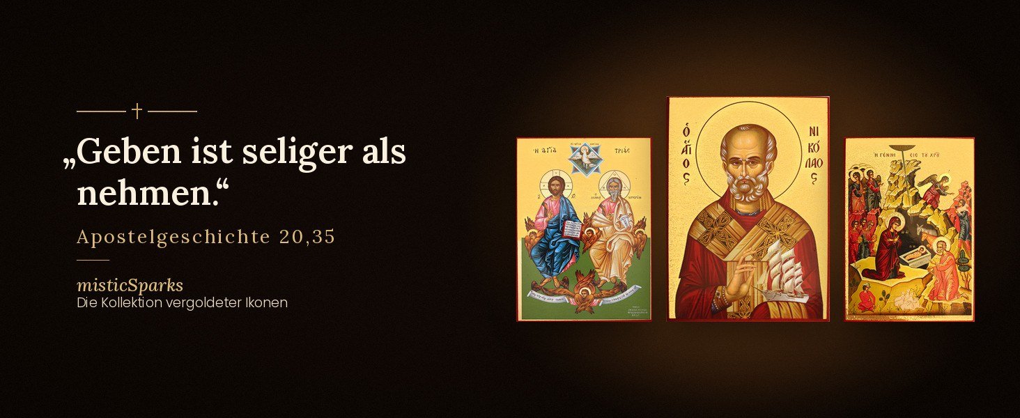 Kollektion vergoldeter Ikonen: Heilige Dreifaltigkeit, Heiliger Nikolaus und Geburt Christi