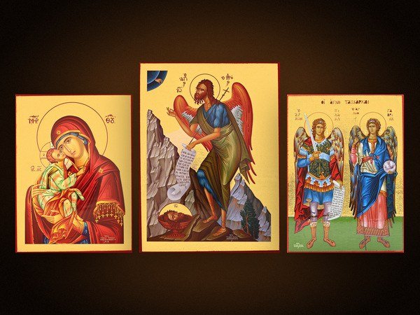 Ikone Johannes der Täufer – vergoldet mit Zertifikat 27 Kollektion vergoldeter Ikonen: Gottesmutter der Zärtlichkeit, Johannes der Täufer und Erzengel Michael und Gabriel