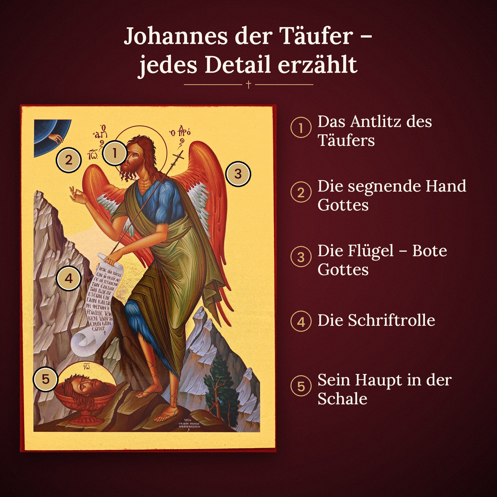 Ikone Johannes der Täufer – vergoldet mit Zertifikat 7 Bildfolge der Ikone Johannes der Täufer erklärt