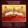 Ikone Letztes Abendmahl mit nummerierten Details: Christus, Johannes, Petrus, Judas, Schale und Leuchter