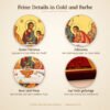 Detailansichten der Ikone: Jesus Christus, Johannes, die Schale mit Brot und Wein und die rote Holzkante