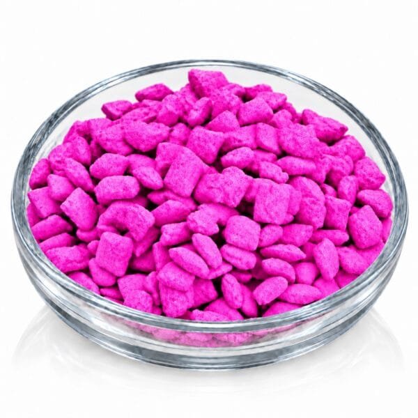 Pinkfarbene Weihrauchkörner Nelke in einer Glasschale auf weißem Hintergrund