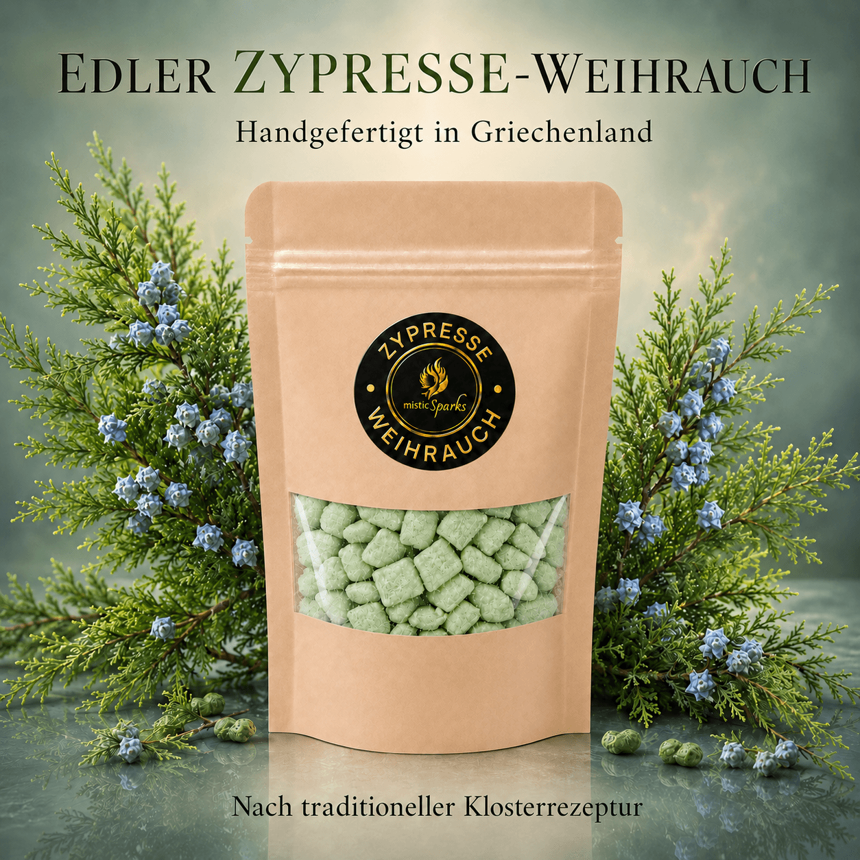misticSparks Kirchenweihrauch Zypresse – handgefertigt in Griechenland