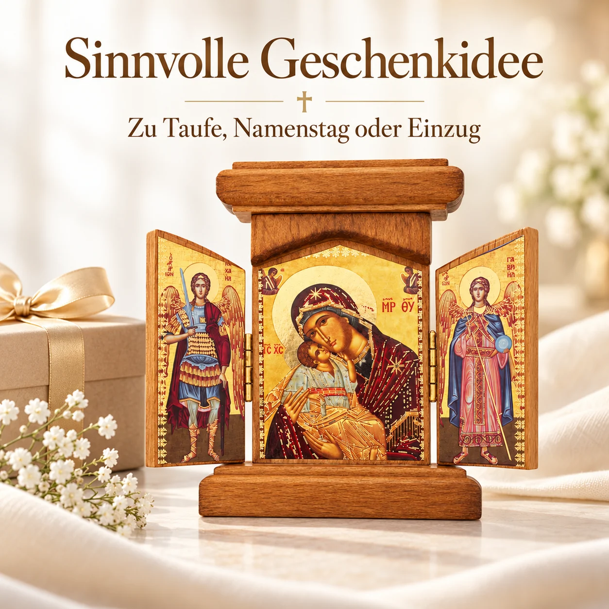 Klappikone aus Holz als Geschenk zu Taufe, Namenstag oder Einzug