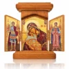 Klappikone aus Holz mit der Gottesmutter der Zärtlichkeit und den Erzengeln Michael und Gabriel