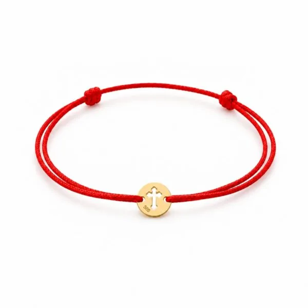 Taufarmband Baby aus Gold 585 mit Kreuz und rotem Band – Taufgeschenk, Bild 1