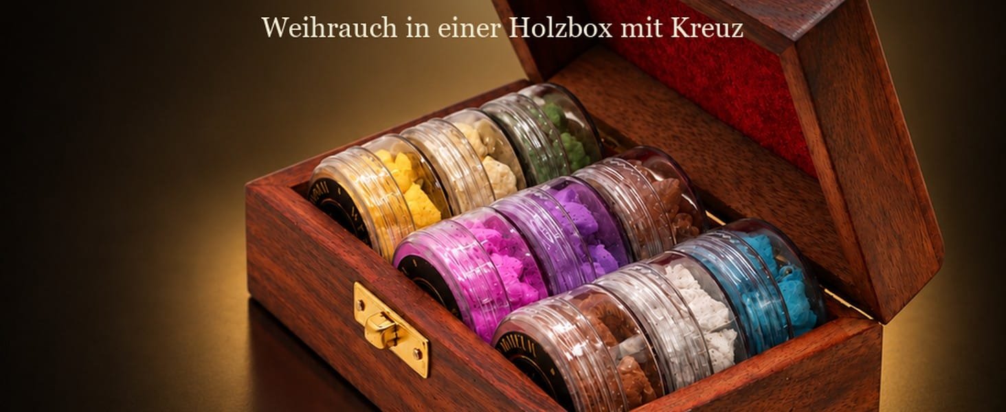 Christliches Weihrauch-Geschenkset – 9 Sorten in Holzbox mit Kreuz 27 Weihrauch-Geschenkset 9 Sorten in Holzbox mit Kreuz – Detailbild 5