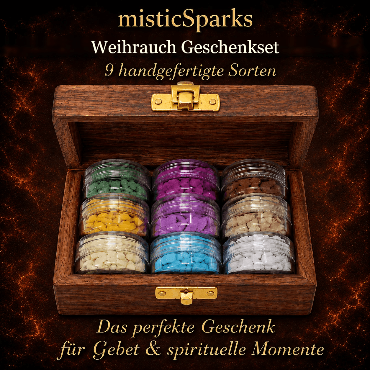 Christliches Weihrauch-Geschenkset – 9 Sorten in Holzbox mit Kreuz 8 misticSparks Weihrauch Geschenkset Holzbox, 9 handgefertigte Sorten