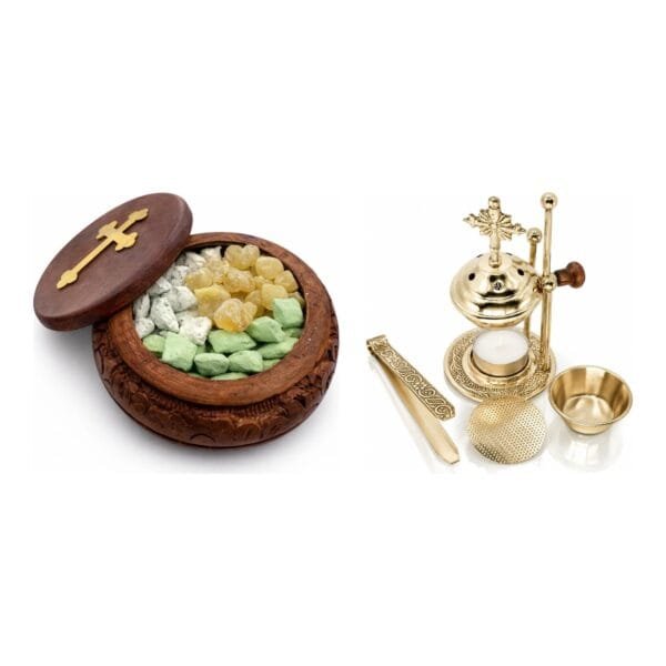Weihrauch-Set mit Brenner und Kirchenweihrauch Natürlich & Frisch in Holzbox mit Kreuz