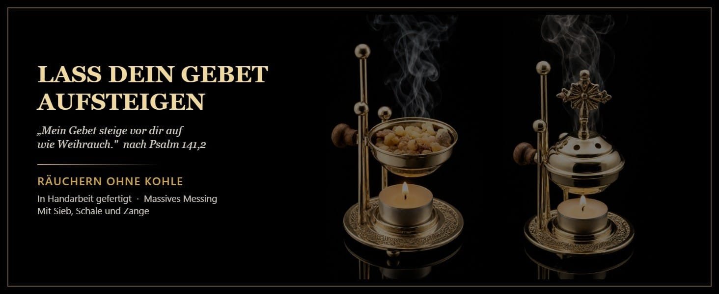Weihrauchbrenner Messing Gold – Räucherstövchen ohne Kohle mit Teelicht, Kreuz & Sieb 29 Weihrauchbrenner Messing Gold ohne Kohle mit Teelicht und Kreuz – Detailbild 1