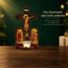 Kruzifix aus Holz mit Ikonen – Standkreuz mit Teelichtglas für Hausaltar und Gebetsecke 16 Kruzifix mit Ikonen und Teelicht als Geschenk zur Taufe, Erstkommunion, Firmung oder zu Weihnachten