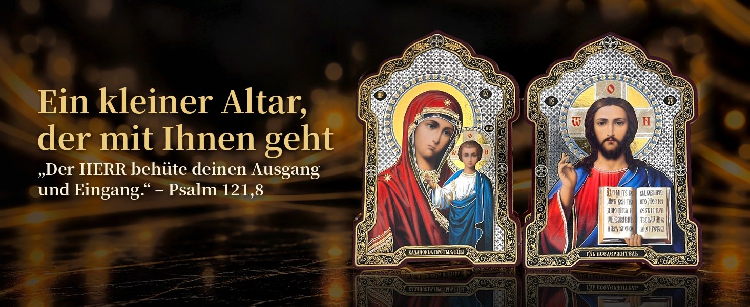 Klappikone aus Holz – Gottesmutter von Kasan & Christus Pantokrator – Ikonen-Diptychon zum Aufstellen 17 Klappikone Gottesmutter von Kasan und Christus Pantokrator – Ein kleiner Altar, der mit Ihnen geht, Psalm 121,8