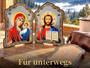 Klappikone aus Holz – Gottesmutter von Kasan & Christus Pantokrator – Ikonen-Diptychon zum Aufstellen 23 Klappikone für unterwegs