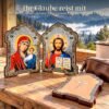 Klappikone aus Holz – Gottesmutter von Kasan & Christus Pantokrator – Ikonen-Diptychon zum Aufstellen 13 Reiseikone zum Aufklappen am Fenster einer Berghütte – Ihr Glaube reist mit