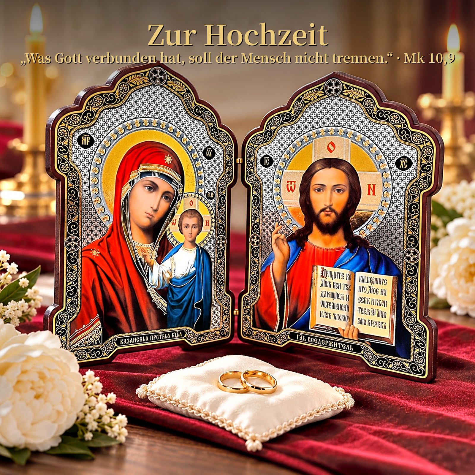 Klappikone aus Holz – Gottesmutter von Kasan & Christus Pantokrator – Ikonen-Diptychon zum Aufstellen 26 Ikonen-Diptychon als Hochzeitsgeschenk