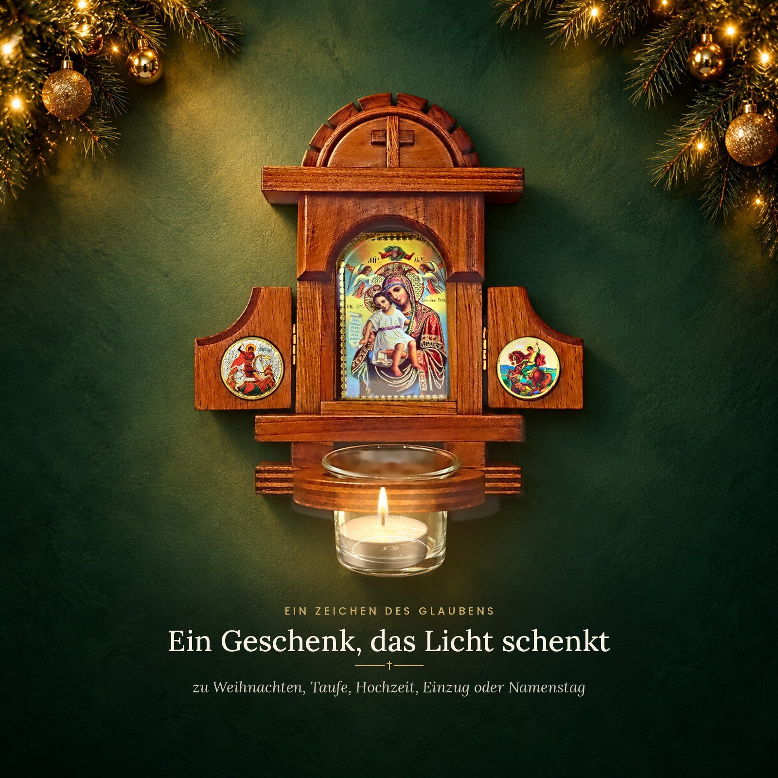 Hausaltar Axion Estin mit Öllämpchen als christliches Geschenk zu Weihnachten