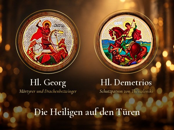 Hausaltar mit Öllämpchen, Gottesmutter „Axion Estin“: Die Heiligen auf den Flügeltüren