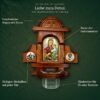 Hausaltar Hodegetria im Detail: Bogen mit Kreuz, Ikone, Heiligen-Medaillons und Glasbecher