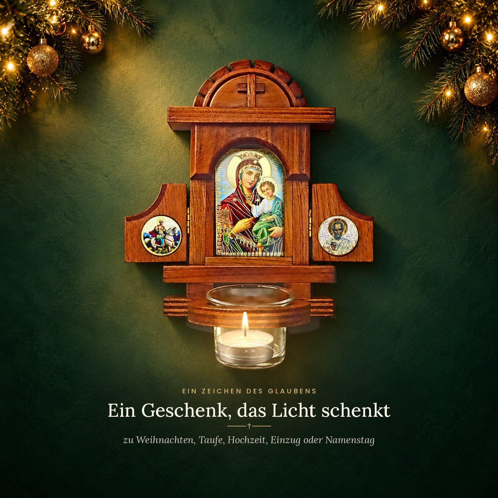 Hausaltar Hodegetria mit Öllämpchen als christliches Geschenk zu Weihnachten