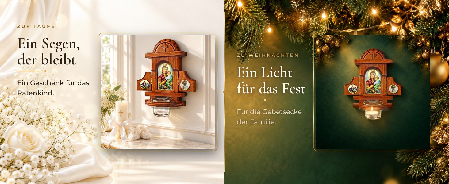 Hausaltar mit Öllämpchen, Gottesmutter Hodegetria: Geschenk zur Taufe und zu Weihnachten