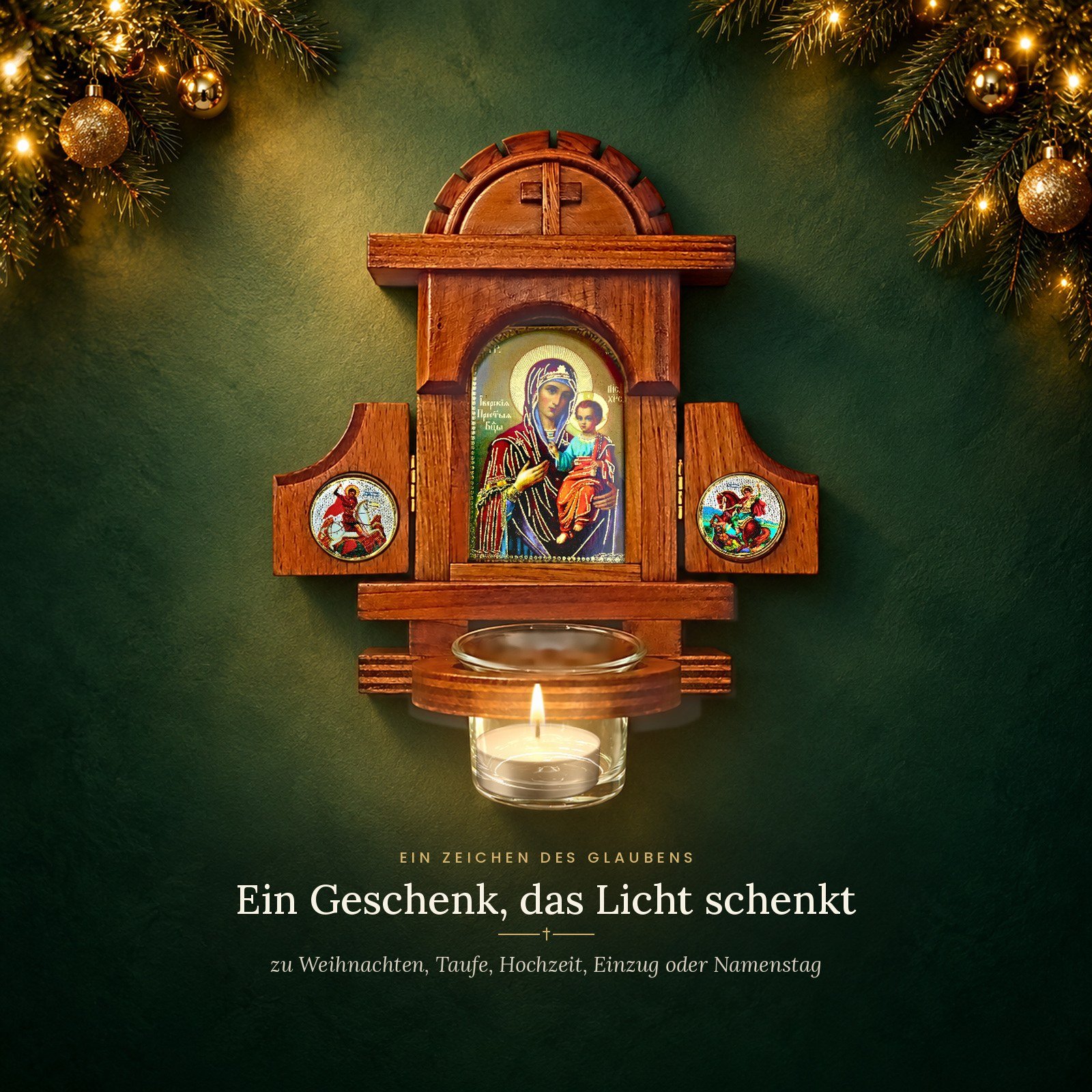 Hausaltar Iveron mit Öllämpchen als christliches Geschenk zu Weihnachten
