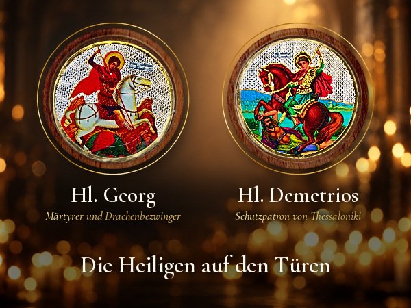 Hausaltar mit Öllämpchen, Gottesmutter von Iveron: Die Heiligen auf den Flügeltüren